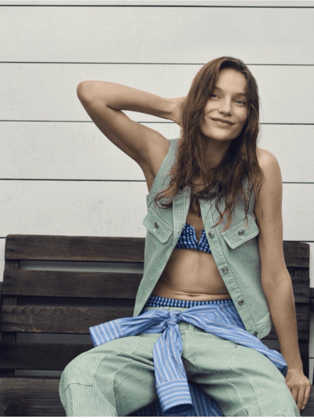 Green Striped Vest & Pants Set